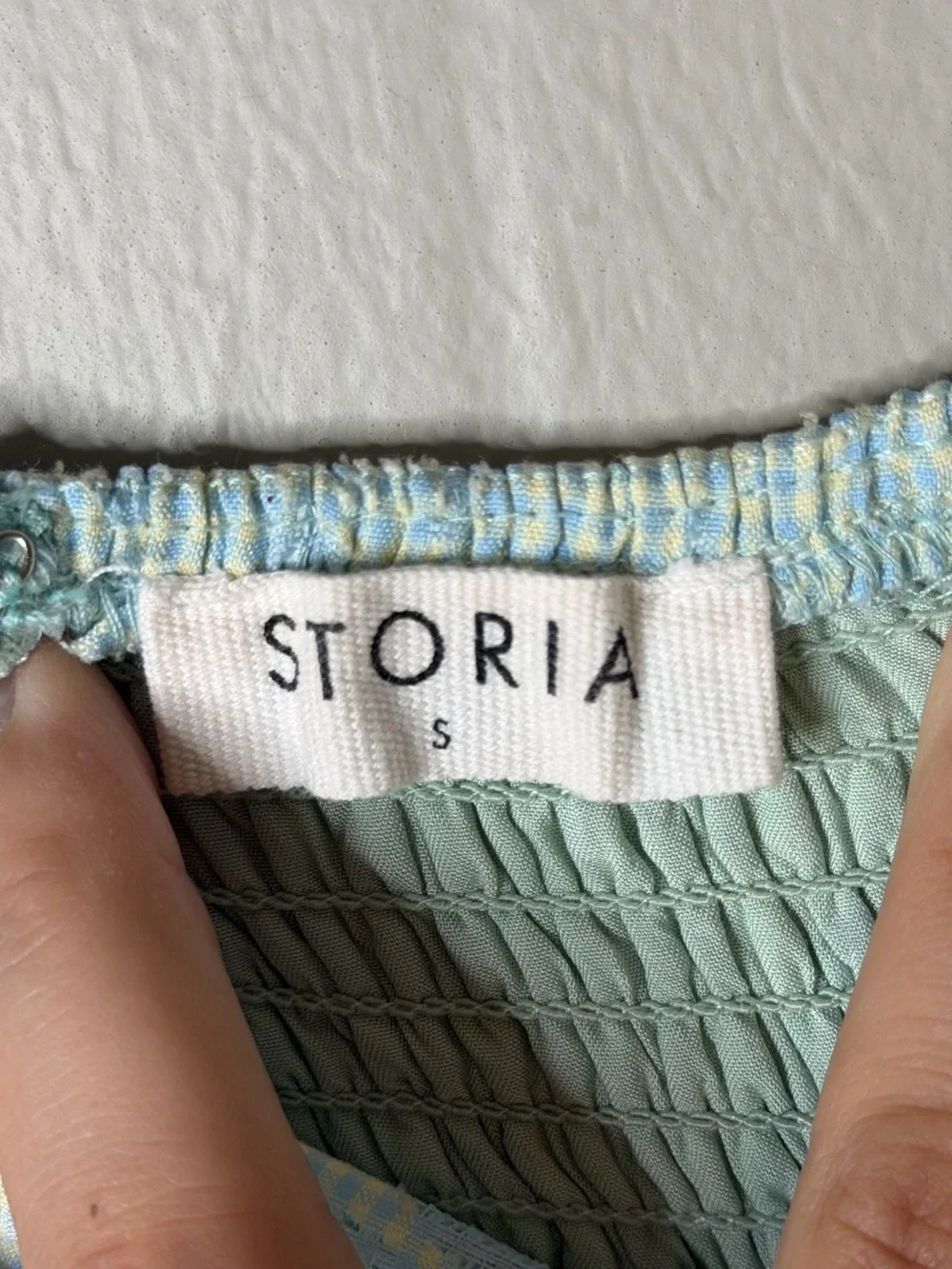 Storia Mini Mint Green Gingham Pattern Square Neck Babydoll Dress Size Small